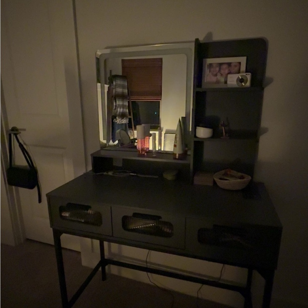 Modern Black Vanity Table with Mirror